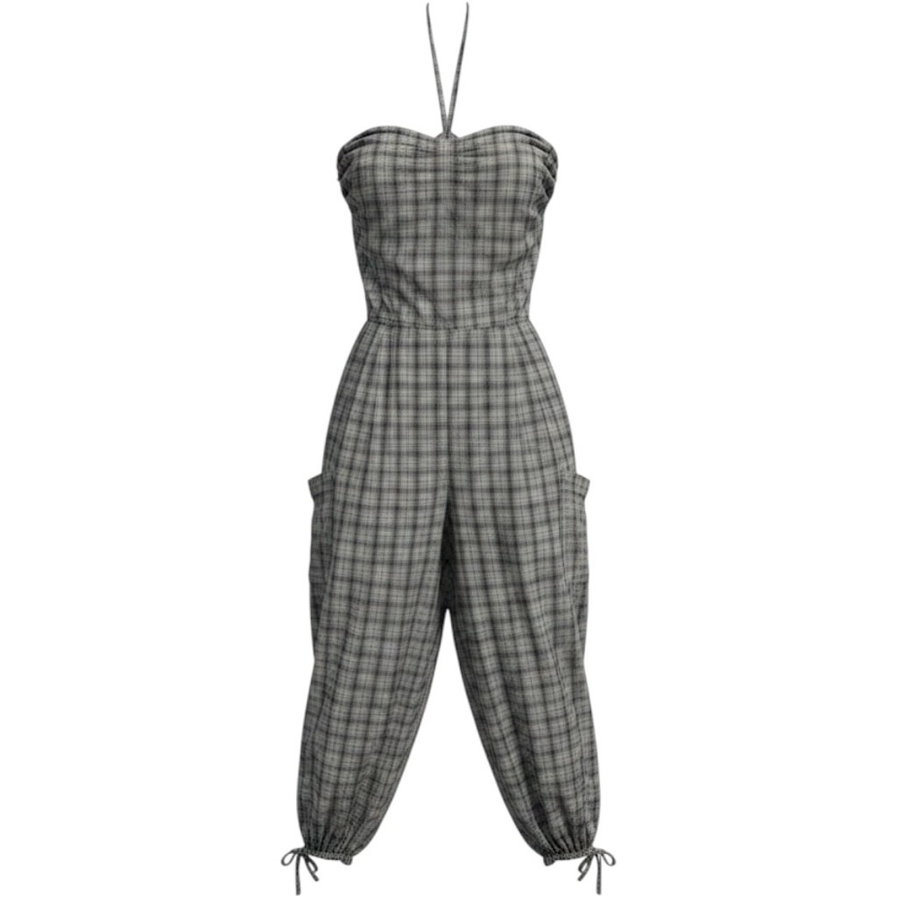 Forever 21 Grey Plaid Halter Harem Jumpsuit with Pockets Smocked Back Medium